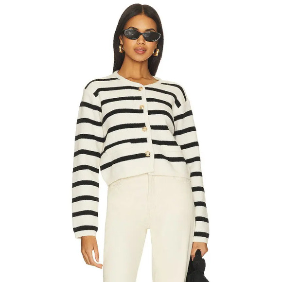 LINE & DOT Women's Benni Cardigan Sweater XS Cream Black Stripe Revolve NWOT - Picture 1 of 10